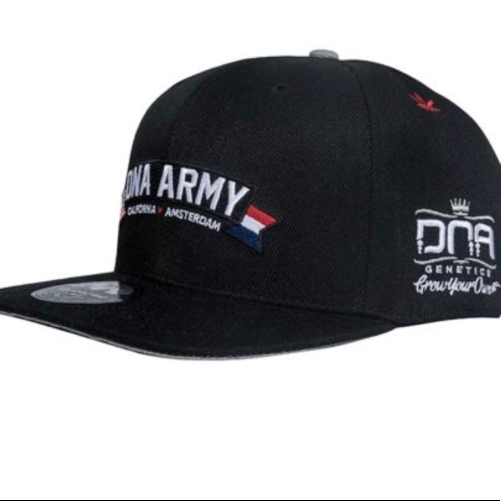 DNA Genetics Cannabis Brand 6 Panel SnapBack Hat New Black DNA Army Rare